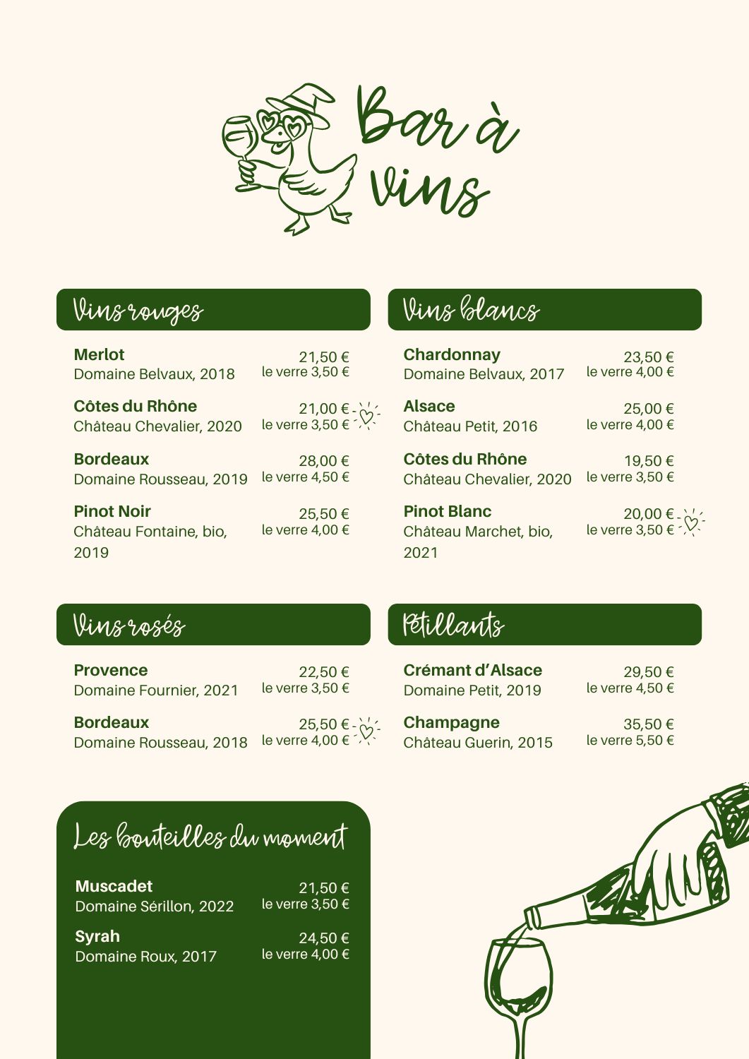 exemple carte des vins restaurant