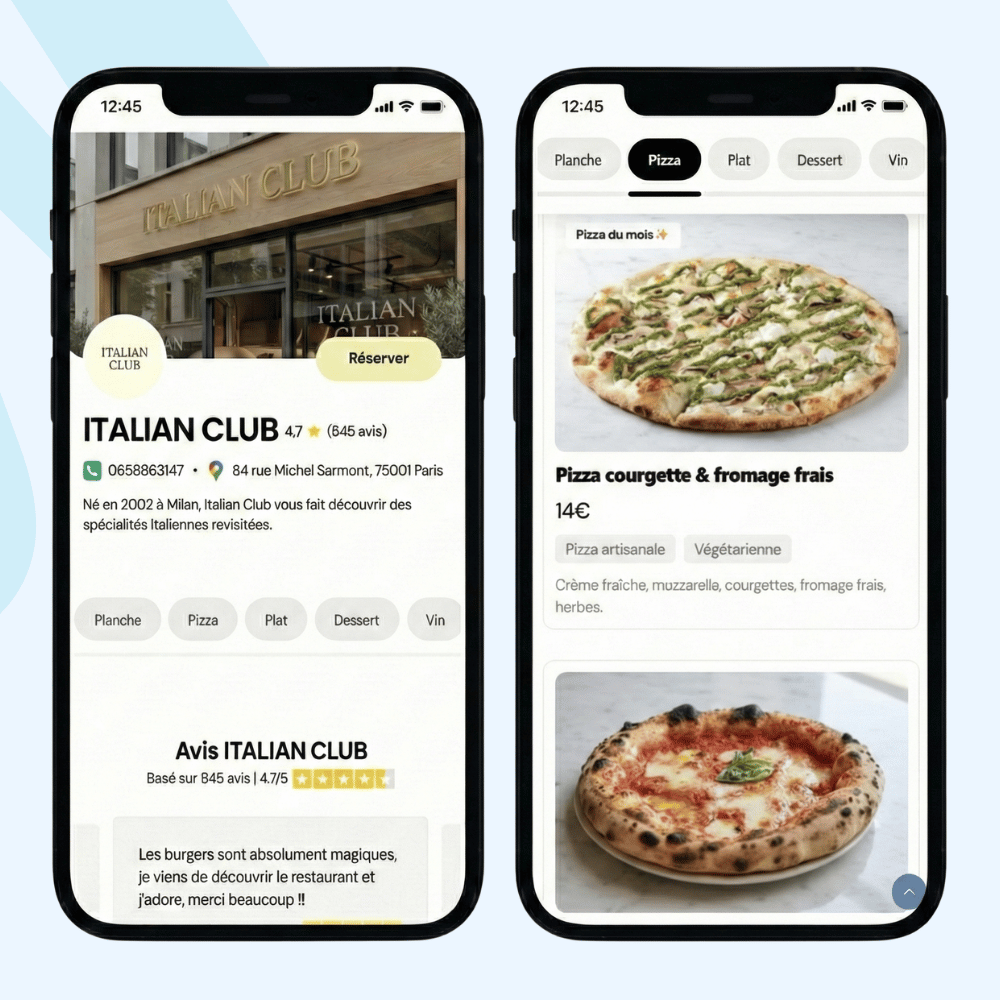 Exemple de menu pour un restaurant Italien